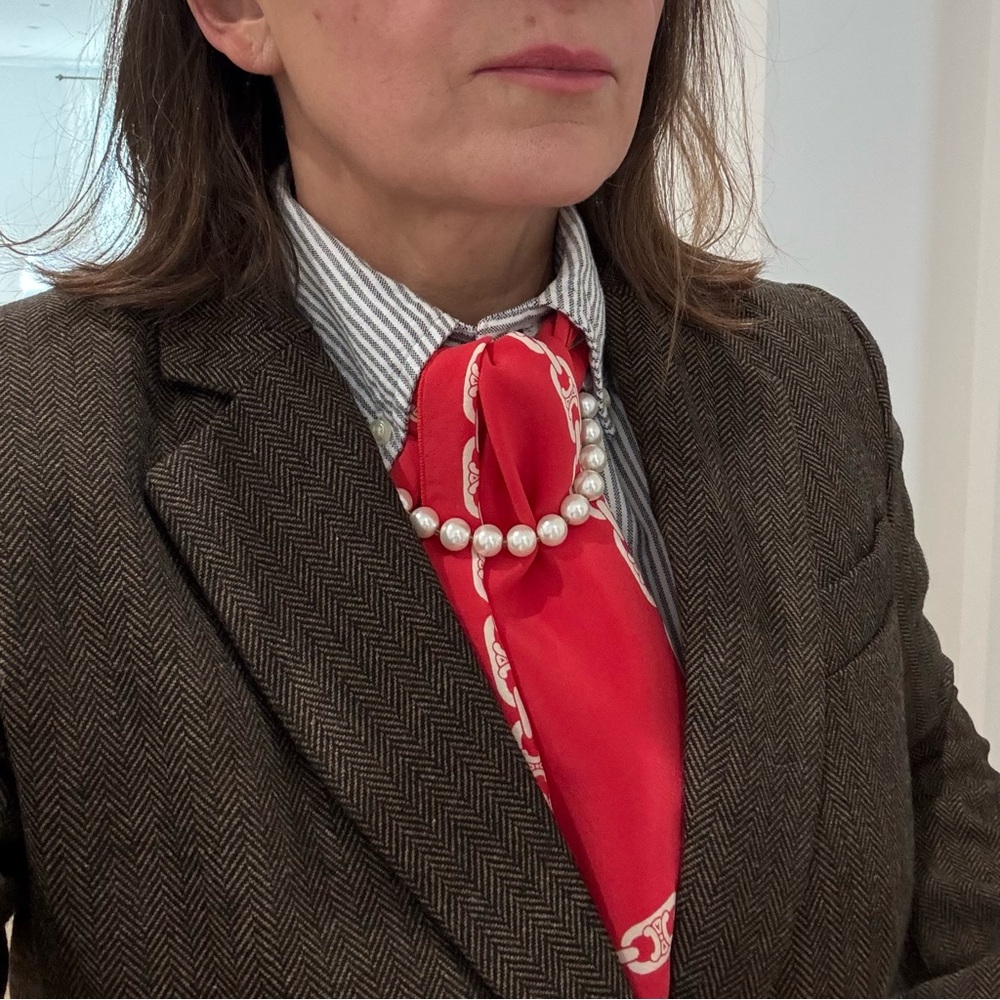 Celine Scarlet Chain Motif Silk Scarf